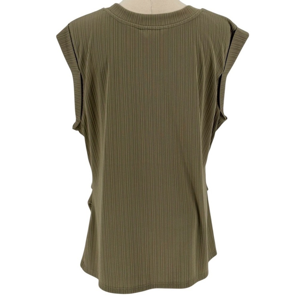 Nine West Ribbed Sleeveless Top Olive Green Crew Neck Ruched Sides XXL - Picture 2 of 8